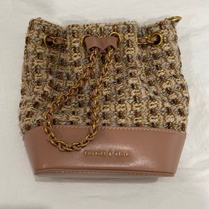 Charles & Keith Dancer Tweed Drawstring Bucket Bag